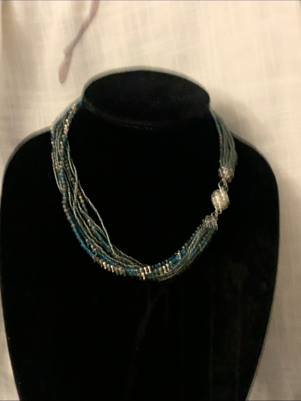 Premier Designs Multi-Strand Teal and Silver Beaded Necklace